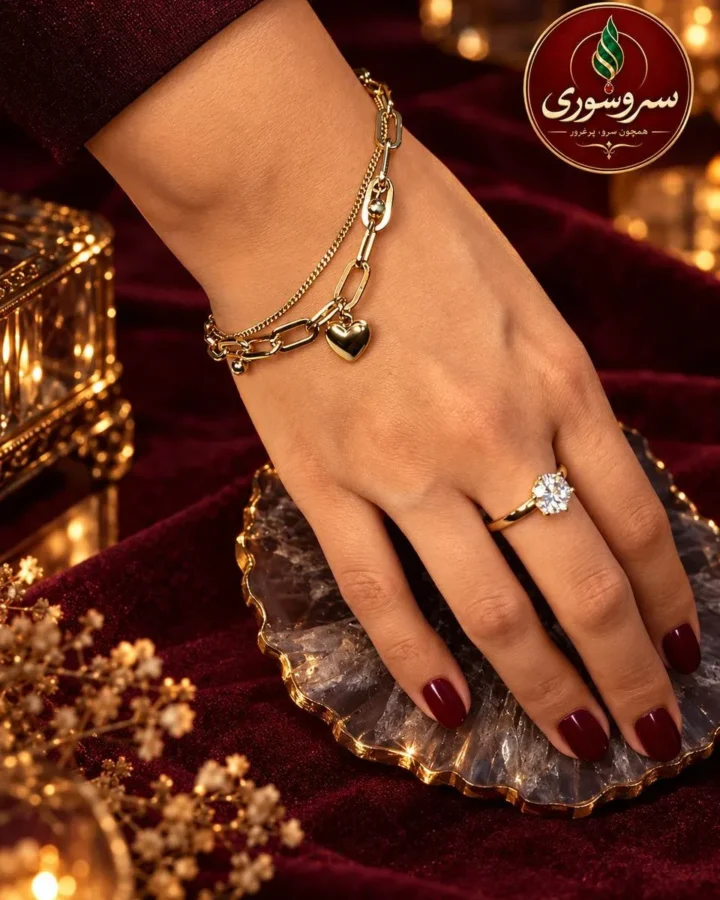 دستبند دو رج آویز قلب طلایی ژوپینگ کد 3002